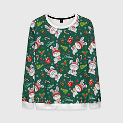 Свитшот мужской Новогодние зайчики, цвет: 3D-белый