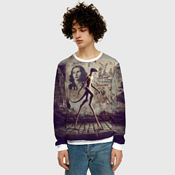Свитшот мужской Пришелец идёт вдоль стены с рваными афишами, цвет: 3D-белый — фото 2