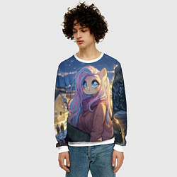 Свитшот мужской Аниме - лошадка в новогодней атмосфере, цвет: 3D-белый — фото 2