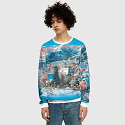 Свитшот мужской Новогодняя деревушка в горах, цвет: 3D-белый — фото 2