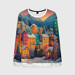 Свитшот мужской Новогодний город в горах, цвет: 3D-белый