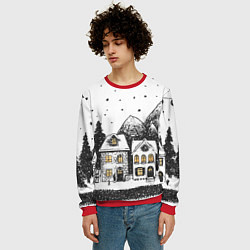 Свитшот мужской Черно-белый новогодний город, цвет: 3D-красный — фото 2