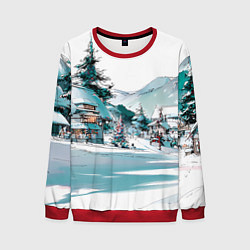 Свитшот мужской Дома и елки - Новый год, цвет: 3D-красный