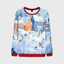 Свитшот мужской Предновогодний день во дворе, цвет: 3D-красный