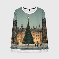 Свитшот мужской Новогодняя елка во дворе, цвет: 3D-белый