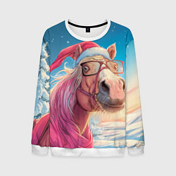 Мужской свитшот Новогодняя лошадь в очках