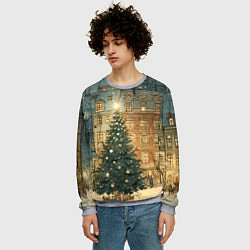 Свитшот мужской Новогодний старый город, цвет: 3D-меланж — фото 2