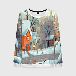 Свитшот мужской Милый новогодний дворик, цвет: 3D-белый