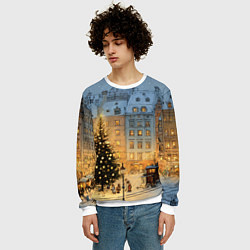 Свитшот мужской Новый год в старом уютном городе, цвет: 3D-белый — фото 2