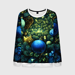 Свитшот мужской Новогодние шарики на елке, цвет: 3D-белый