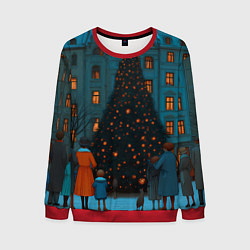 Свитшот мужской Люди встречают новый год во дворе, цвет: 3D-красный