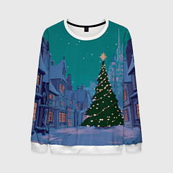Мужской свитшот Зеленая новогодняя елка во вдоре