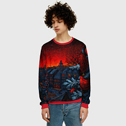 Свитшот мужской Новый год в ночном городе, цвет: 3D-красный — фото 2