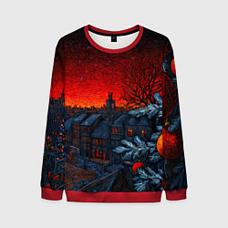 Свитшот мужской Новый год в ночном городе, цвет: 3D-красный