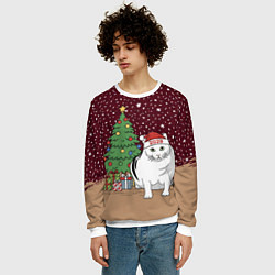 Свитшот мужской Кот Бендер и ёлка, цвет: 3D-белый — фото 2