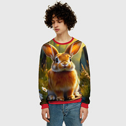 Свитшот мужской Зайчик в лесу, цвет: 3D-красный — фото 2
