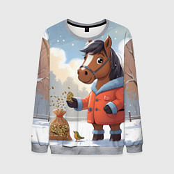 Мужской свитшот Лошадка на зимней прогулке