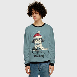 Свитшот мужской С Новым годом - карикатурная собачка, цвет: 3D-черный — фото 2