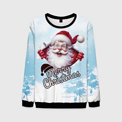 Свитшот мужской Санта в зимнем лесу, цвет: 3D-черный