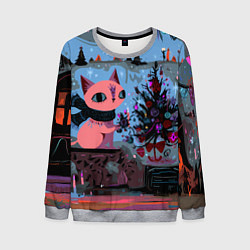 Мужской свитшот Кошка празднует Новый год