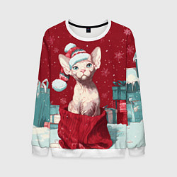 Свитшот мужской Сфинкс новогодняя кошка, цвет: 3D-белый