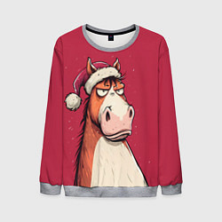 Свитшот мужской Комичная новогодняя лошадь, цвет: 3D-меланж