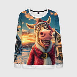 Мужской свитшот Новогодняя комическая лошадь в лесу