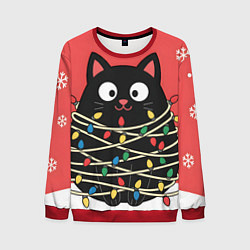 Мужской свитшот Котик в гирлянде