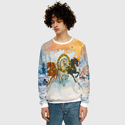 Свитшот мужской Новогодняя тройка лошадей с мандаринами, цвет: 3D-белый — фото 2