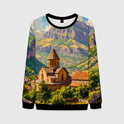 Мужской свитшот Горный покой: храм среди облаков