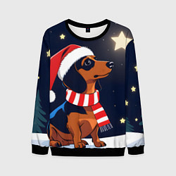 Мужской свитшот Новогодняя такса и звезды