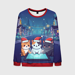 Мужской свитшот Новогодние котики с планшетом