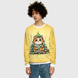 Свитшот мужской Новогодний котик в гирлянде, цвет: 3D-белый — фото 2