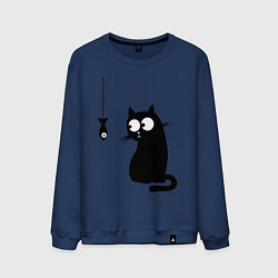 Свитшот хлопковый мужской Кот и рыба, цвет: тёмно-синий