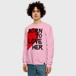 Свитшот хлопковый мужской Born to love her, цвет: светло-розовый — фото 2