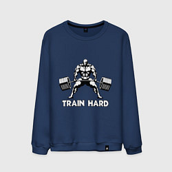 Свитшот хлопковый мужской Train hard тренируйся усердно, цвет: тёмно-синий