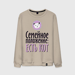Свитшот хлопковый мужской Семейное положение: есть кот, цвет: миндальный