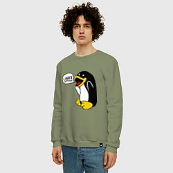 Свитшот хлопковый мужской Пингвин: Linux, цвет: авокадо — фото 2