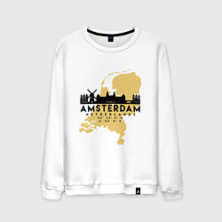 Свитшот хлопковый мужской Амстердам - Голландия, цвет: белый