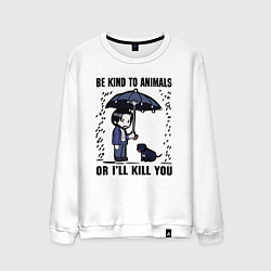 Свитшот хлопковый мужской Be kind to animals or I'll kil, цвет: белый