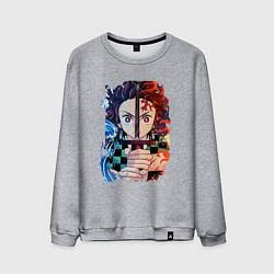 Свитшот хлопковый мужской KIMETSU NO YAIBA, цвет: меланж