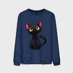 Свитшот хлопковый мужской Черный котенок, цвет: тёмно-синий