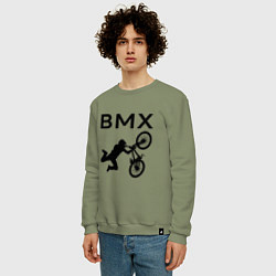 Свитшот хлопковый мужской Велоспорт BMX Z, цвет: авокадо — фото 2