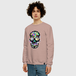 Свитшот хлопковый мужской Flowers - Art skull, цвет: пыльно-розовый — фото 2