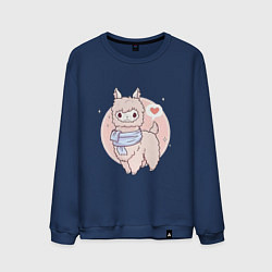 Свитшот хлопковый мужской Милая лама, цвет: тёмно-синий