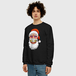 Свитшот хлопковый мужской Довольный Санта, цвет: черный — фото 2