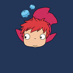 Свитшот хлопковый мужской Рыбка Поньо на утесе, цвет: тёмно-синий — фото 2