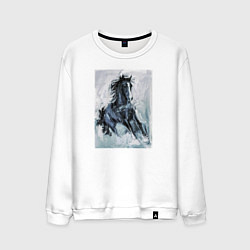 Свитшот хлопковый мужской Лошадь арт, цвет: белый