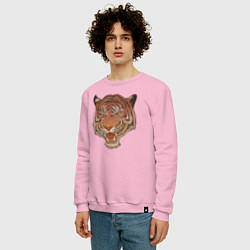 Свитшот хлопковый мужской Голова тигра, цвет: светло-розовый — фото 2