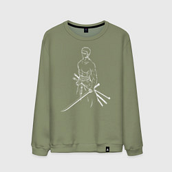 Свитшот хлопковый мужской Лайн Арт Зоро из One Piece, цвет: авокадо